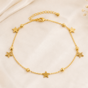 Kyrin Gold Star Pattern Anti-Tarnish Stainless Steel Anklet Set of 2