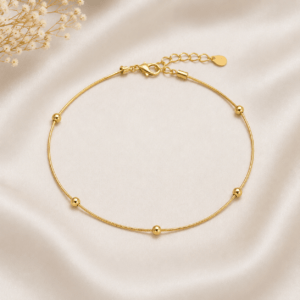 Kyrin Gold Beaded Anti-Tarnish Stainless Steel Anklet Set of 2