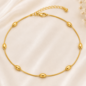 Kyrin Gold Oval Beaded Anti-Tarnish Stainless Steel Anklet Set of 2