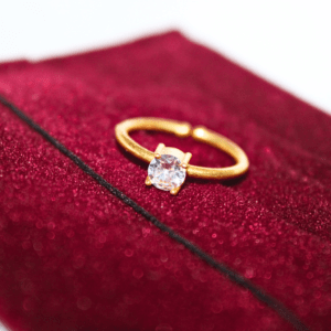 Kyrin Premium Gold Anti-Tarnish Pure Brass Solitaire Ring with Velvet Pouch | Elegant Gift for Women
