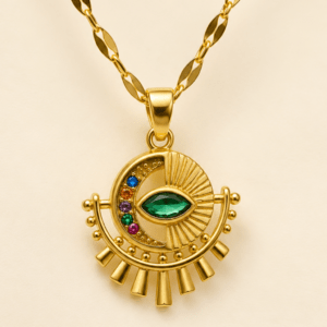 Kyrin Anti Tarnish Gold Plated Colorful Stone Pendant Chain for Women