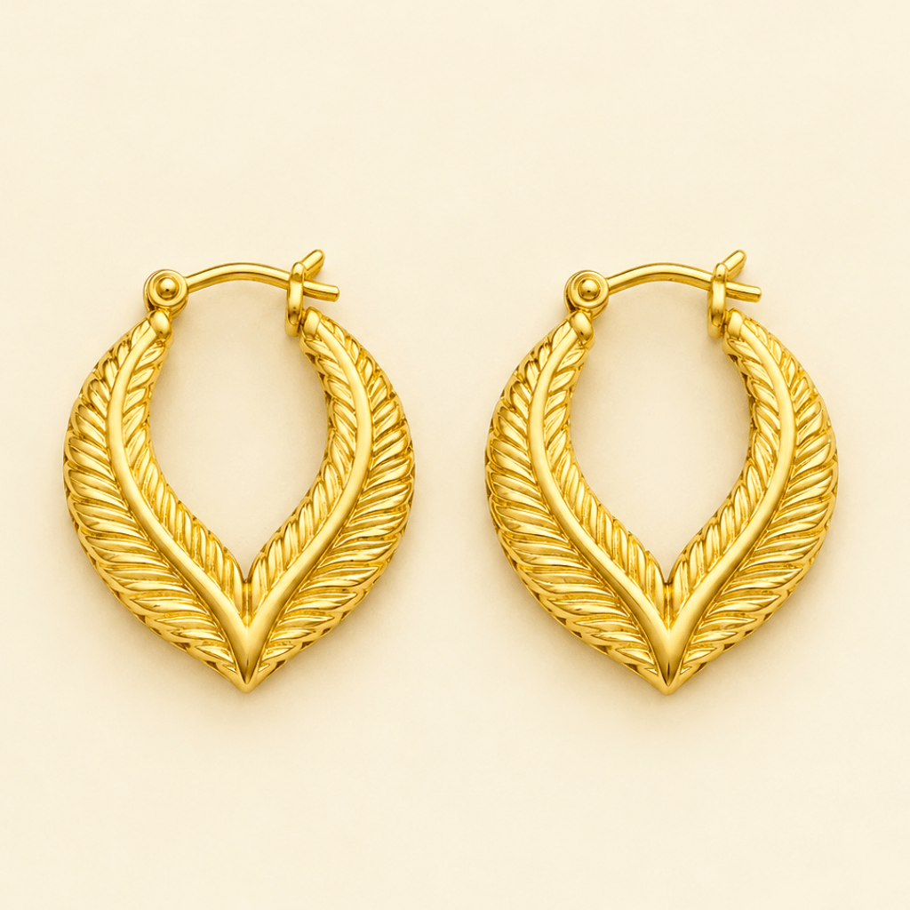 Kyrin Anti-Tarnish Stainless Steel Hoop Earrings for Women | Hypoallergenic Waterproof Gold Leaf Earrings - Image 2