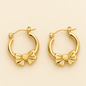 Anti-Tarnish Stainless Steel Hoop Earrings for Women | Hypoallergenic Waterproof Gold Bow Earrings