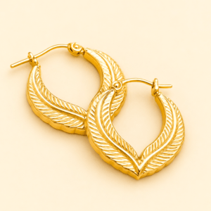 Kyrin Anti-Tarnish Stainless Steel Hoop Earrings for Women | Hypoallergenic Waterproof Gold Leaf Earrings