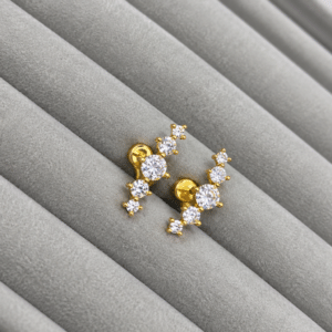 Kyrin Gold Flat Back Earrings, Dainty Graduated Crystal Cluster Studs, Sparkling Ear Piercing Jewelry